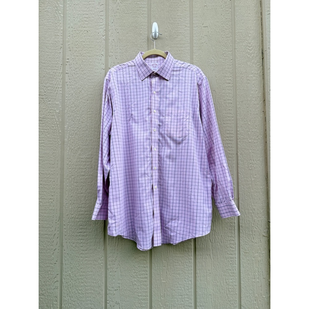 Brooks Brothers 16.5 Dress Shirt Regular Fit Cotton Pink Tattersall Check
